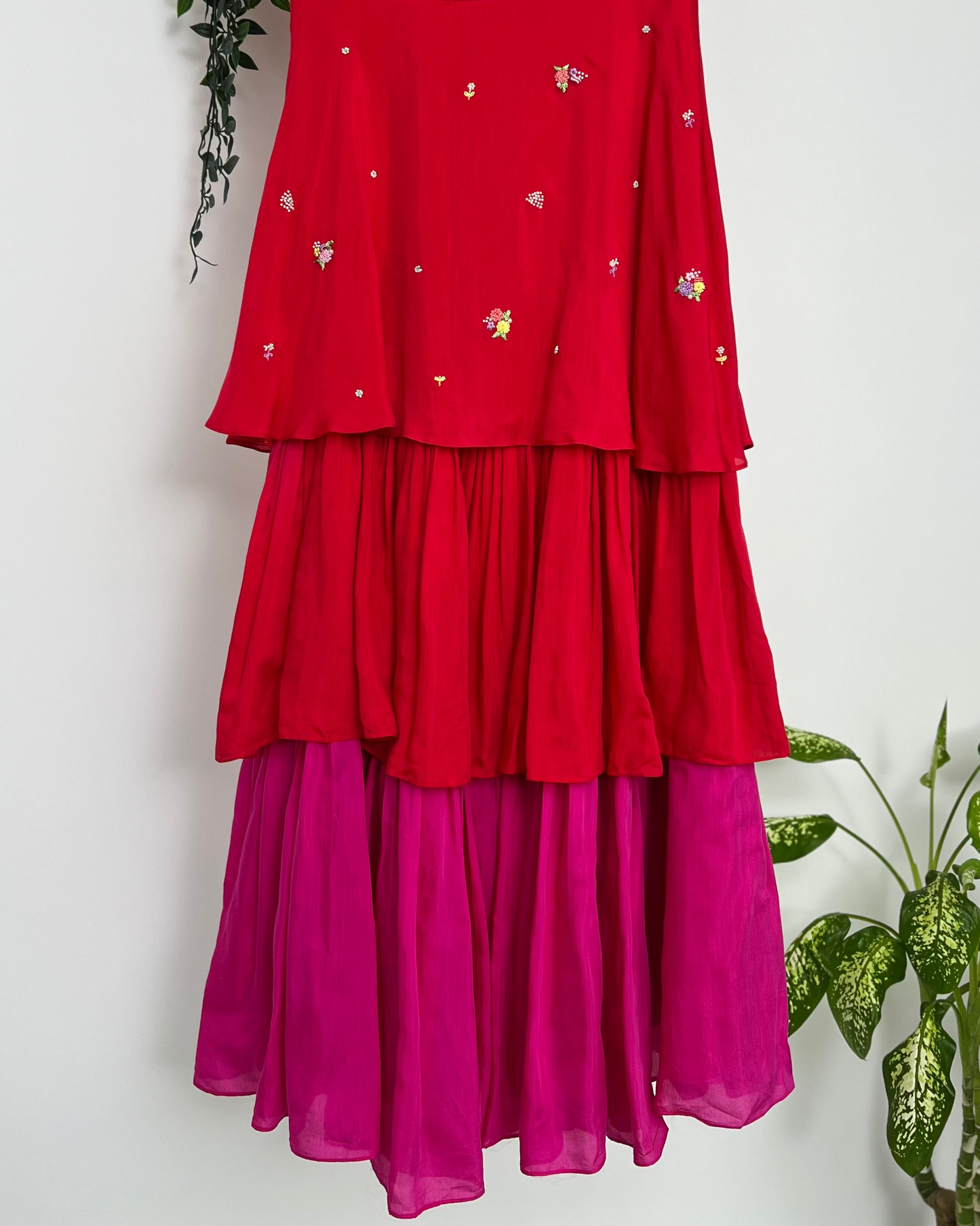 Rang De - Red & Pink Layered Dress