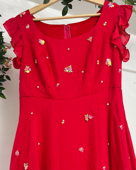 Rang De - Red & Pink Layered Dress