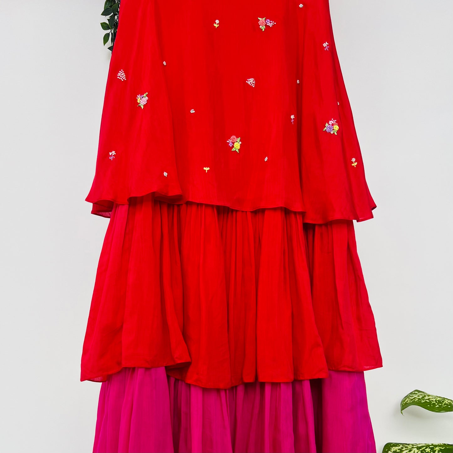 Rang De - Red & Pink Layered Dress