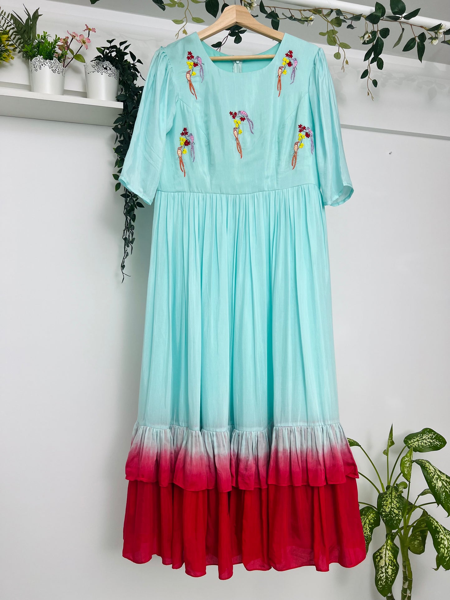 Ocean Mist - Aqua & Red Flared Dress