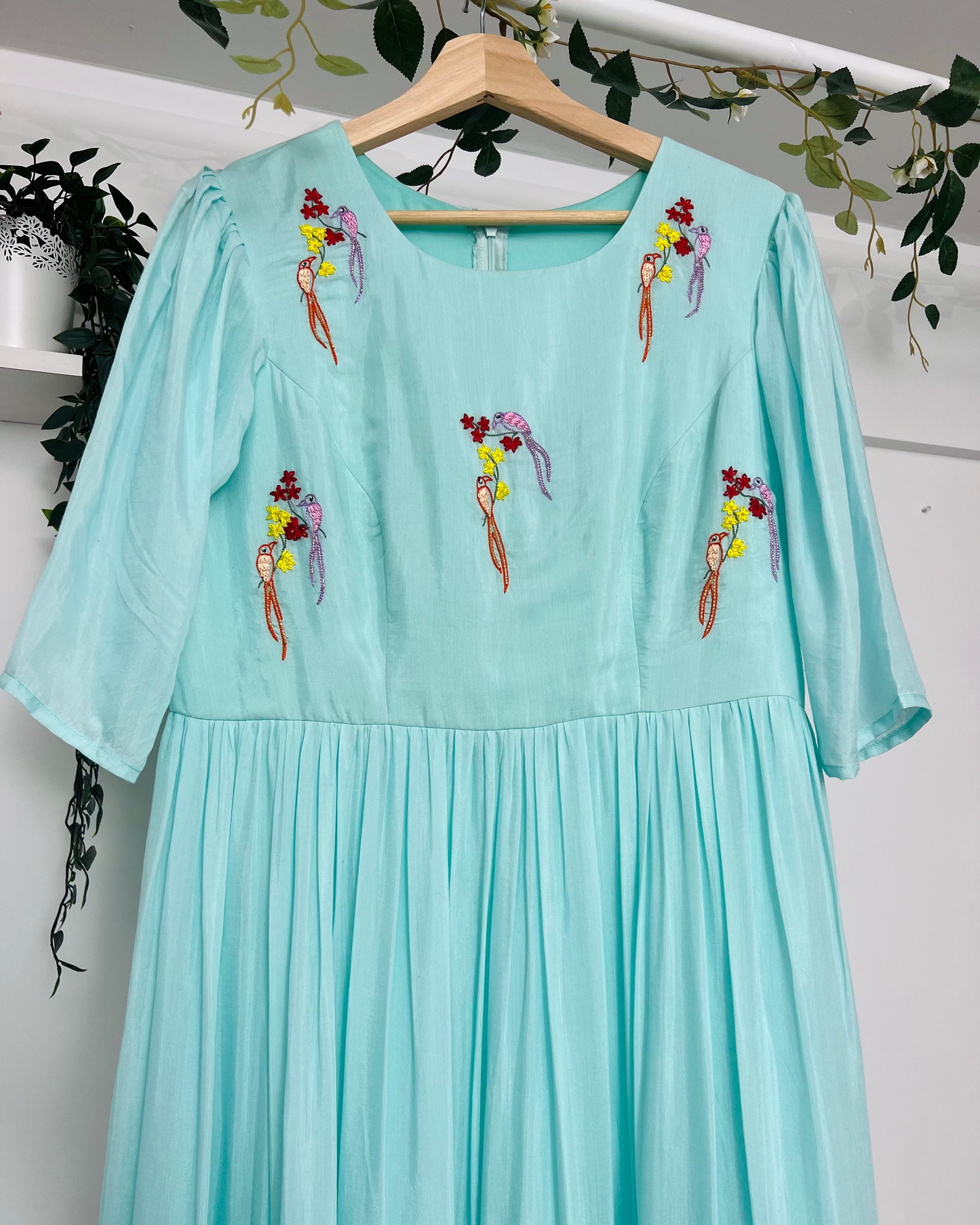 Ocean Mist - Aqua & Red Flared Dress