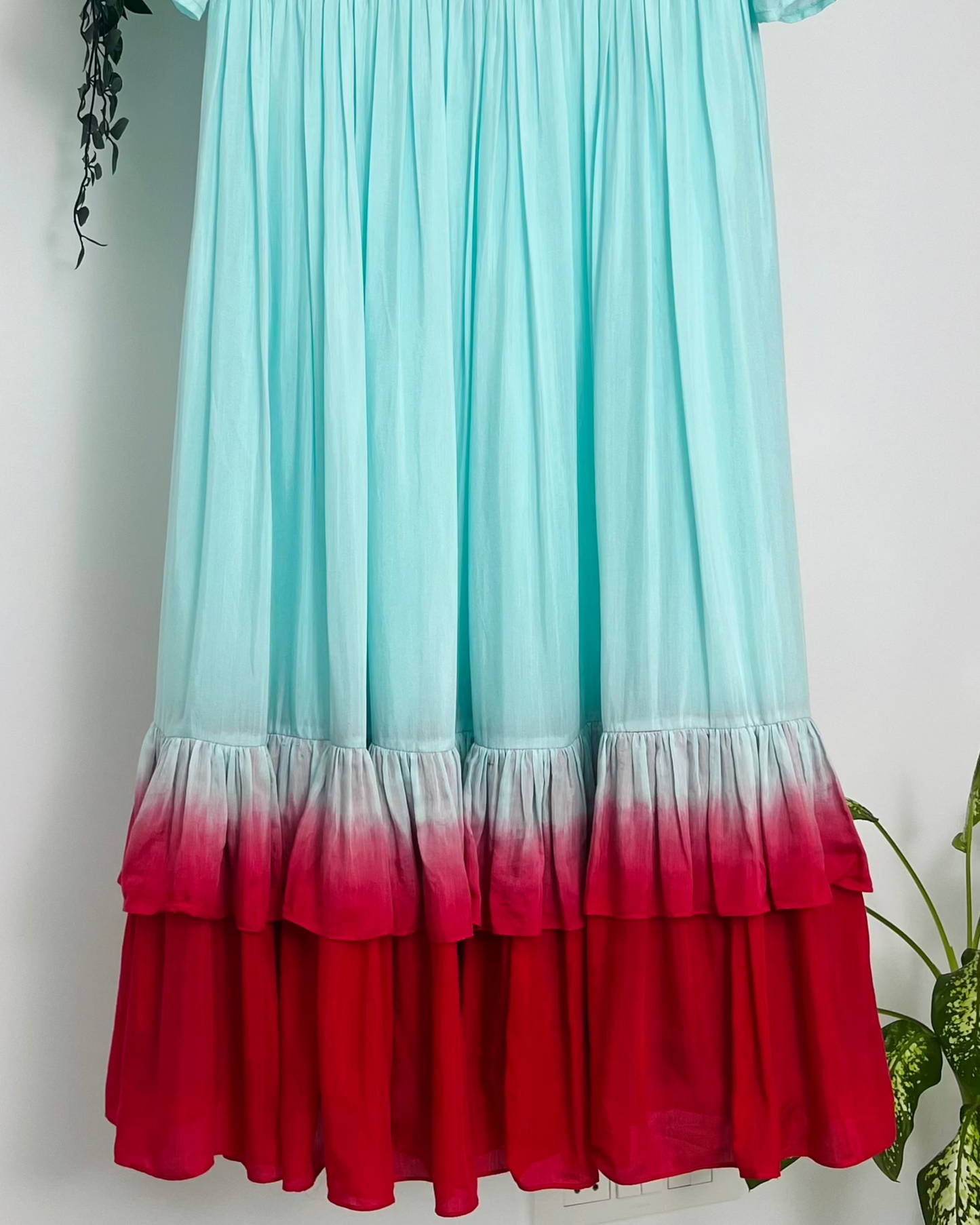 Ocean Mist - Aqua & Red Flared Dress