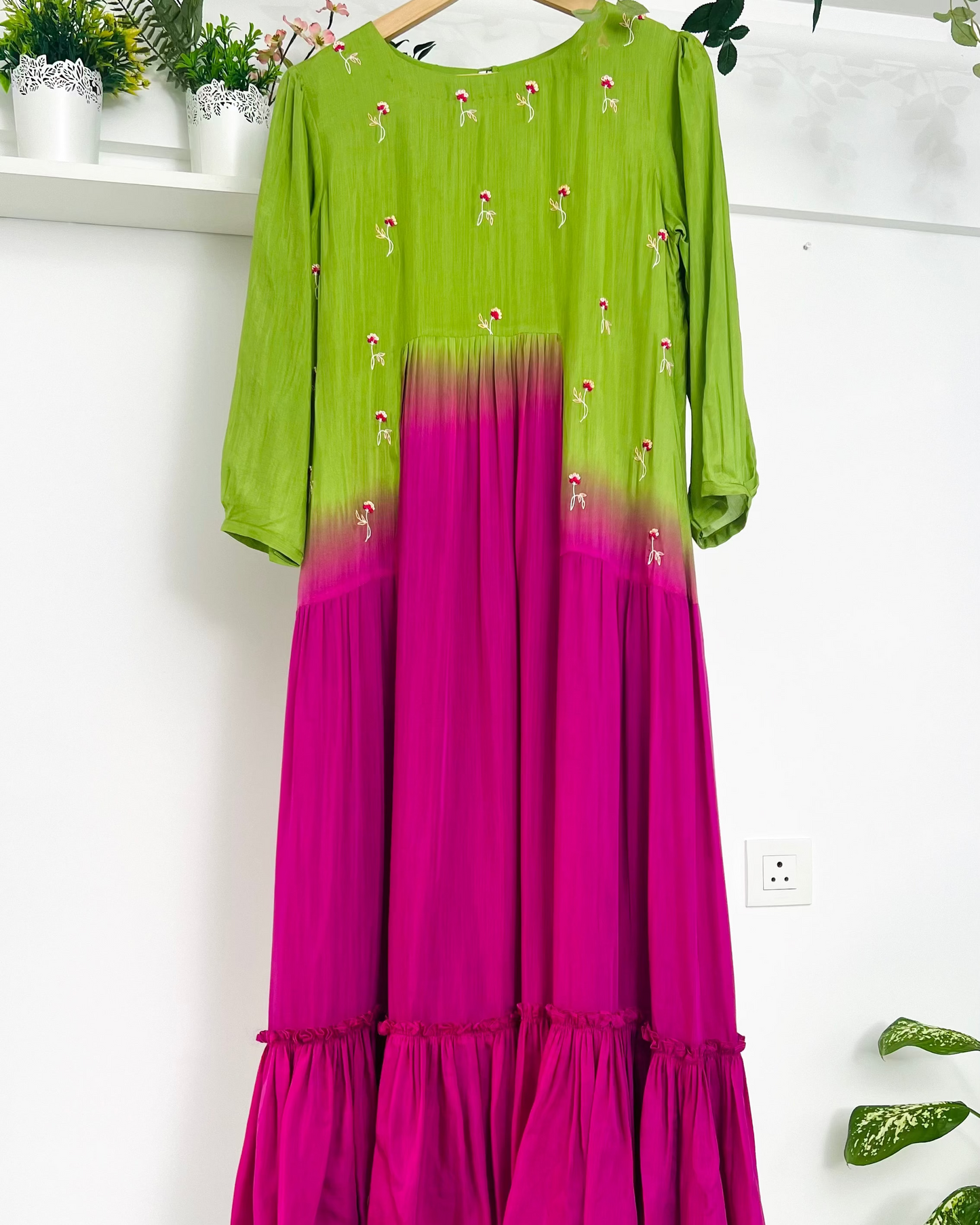Parrot Bloom - Green & Magenta Dress