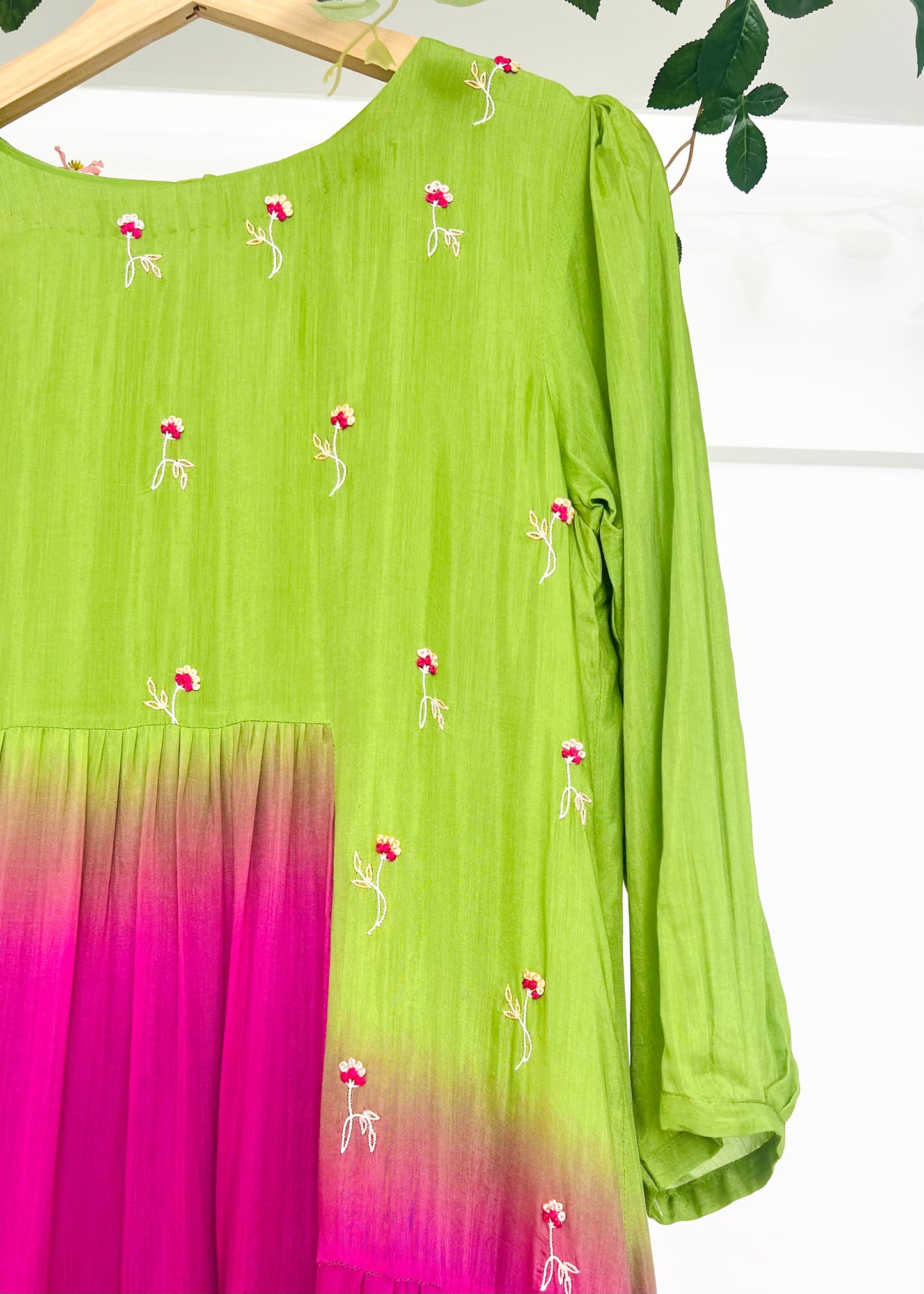 Parrot Bloom - Green & Magenta Dress