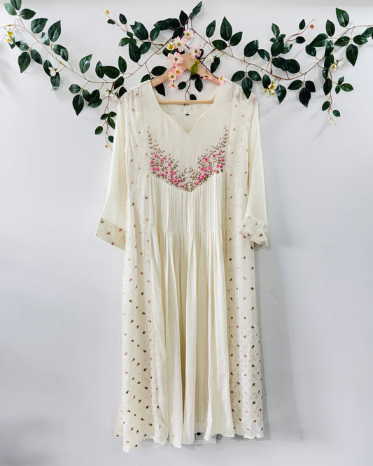 Ivory Floral Embrodiery - A Line Dress