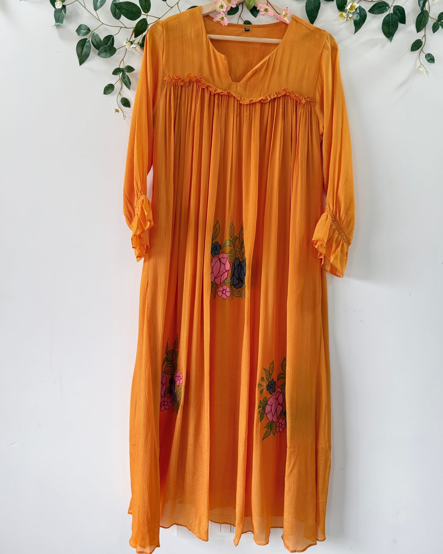 Mustard Orange Floral Dress