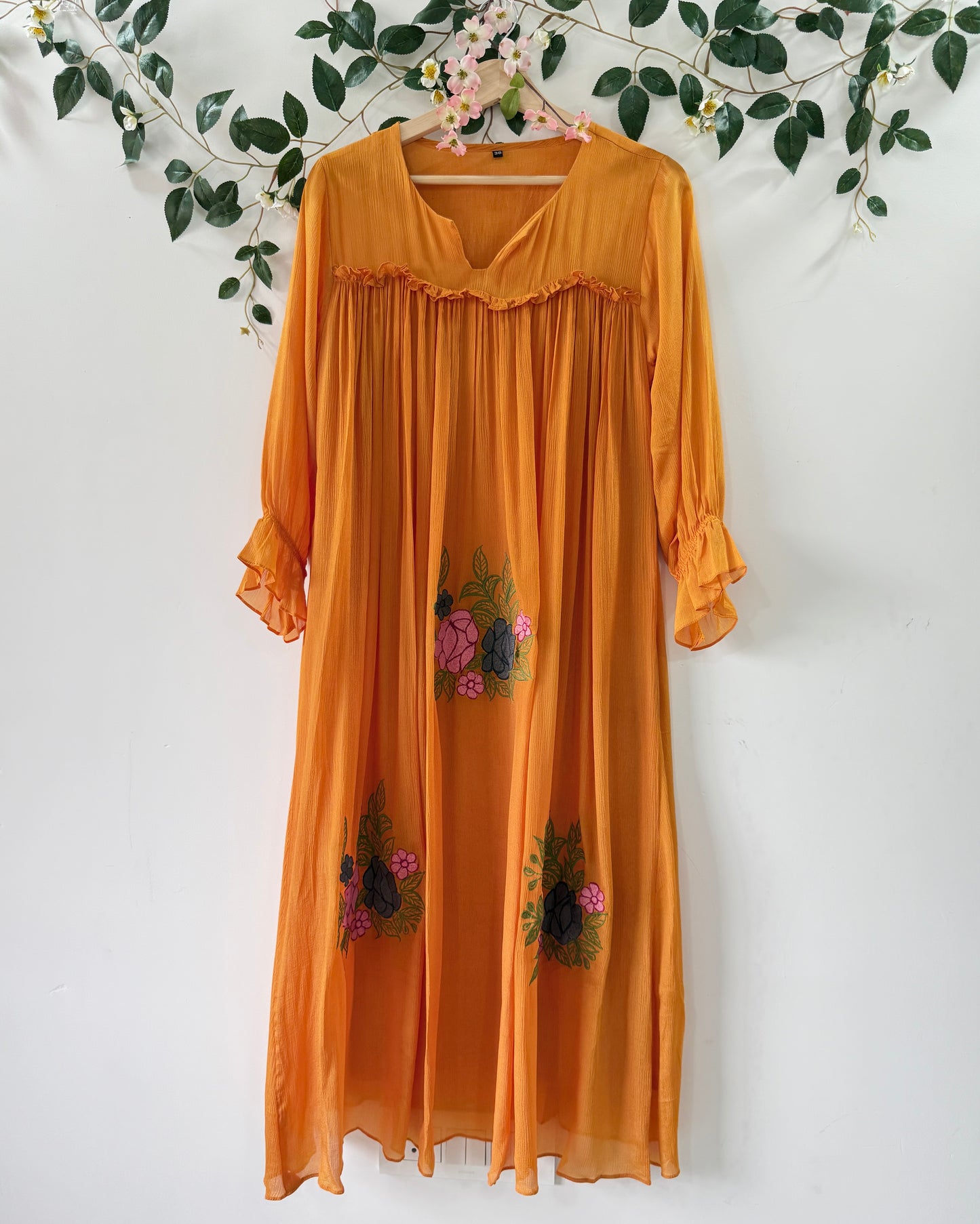 Mustard Orange Floral Dress