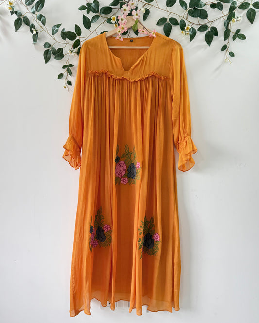 Mustard Orange Floral Dress