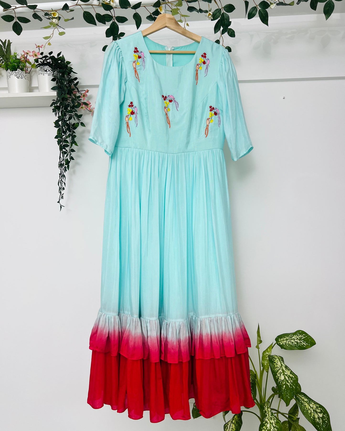 Ocean Mist - Aqua & Red Flared Dress
