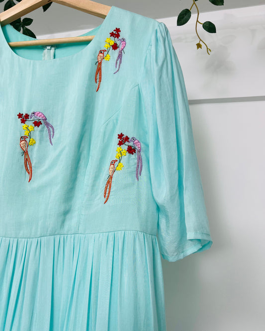 Ocean Mist - Aqua & Red Flared Dress