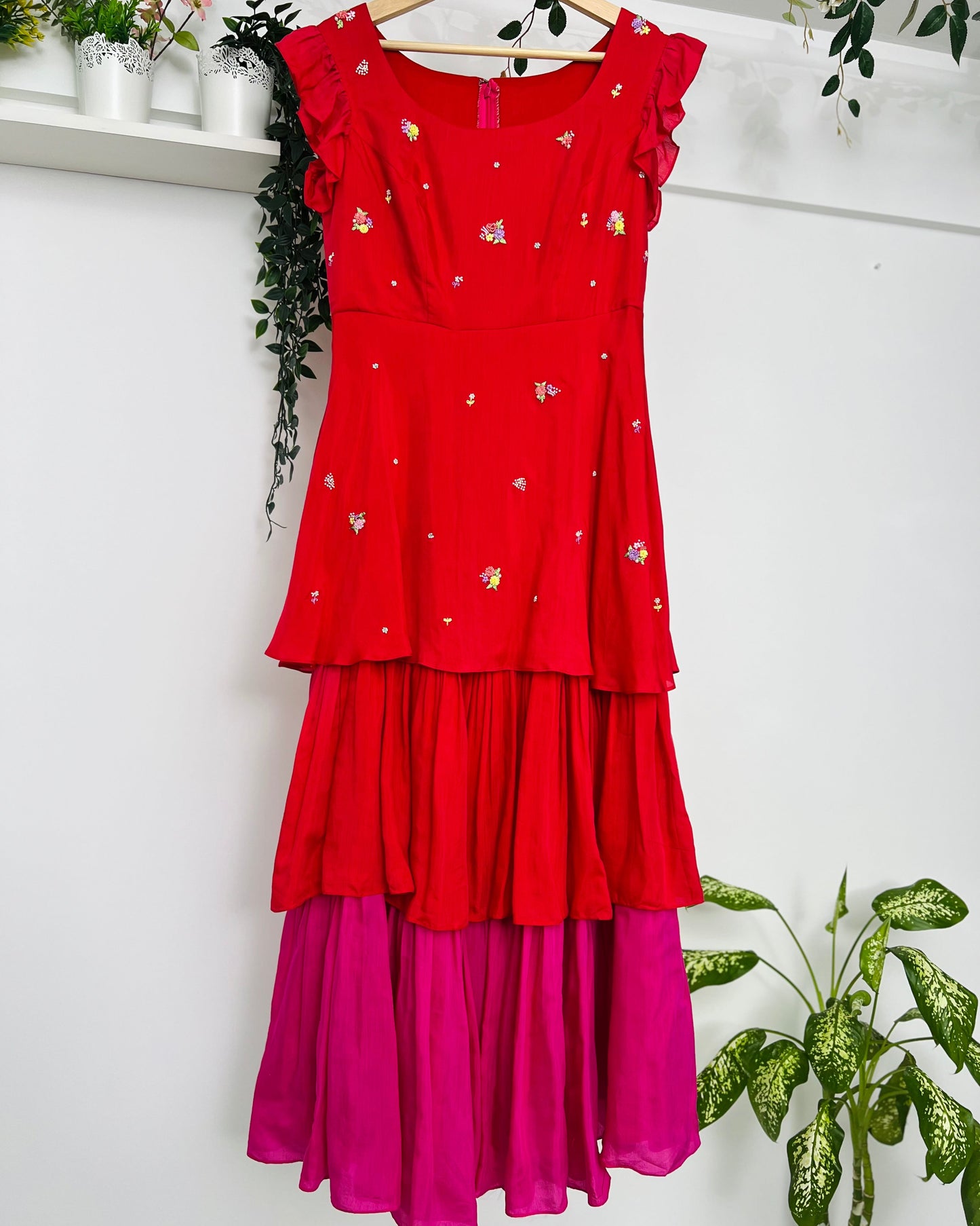 Rang De - Red & Pink Layered Dress